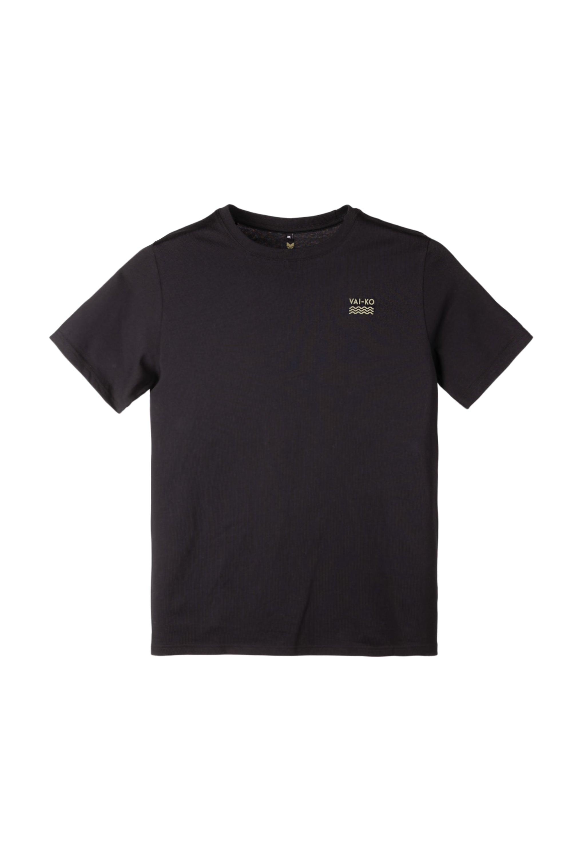 Plain black short-sleeve t-shirt with a small Valko Apparel logo on the left chest.