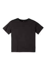 Plain black short-sleeve t-shirt displayed on a white background.