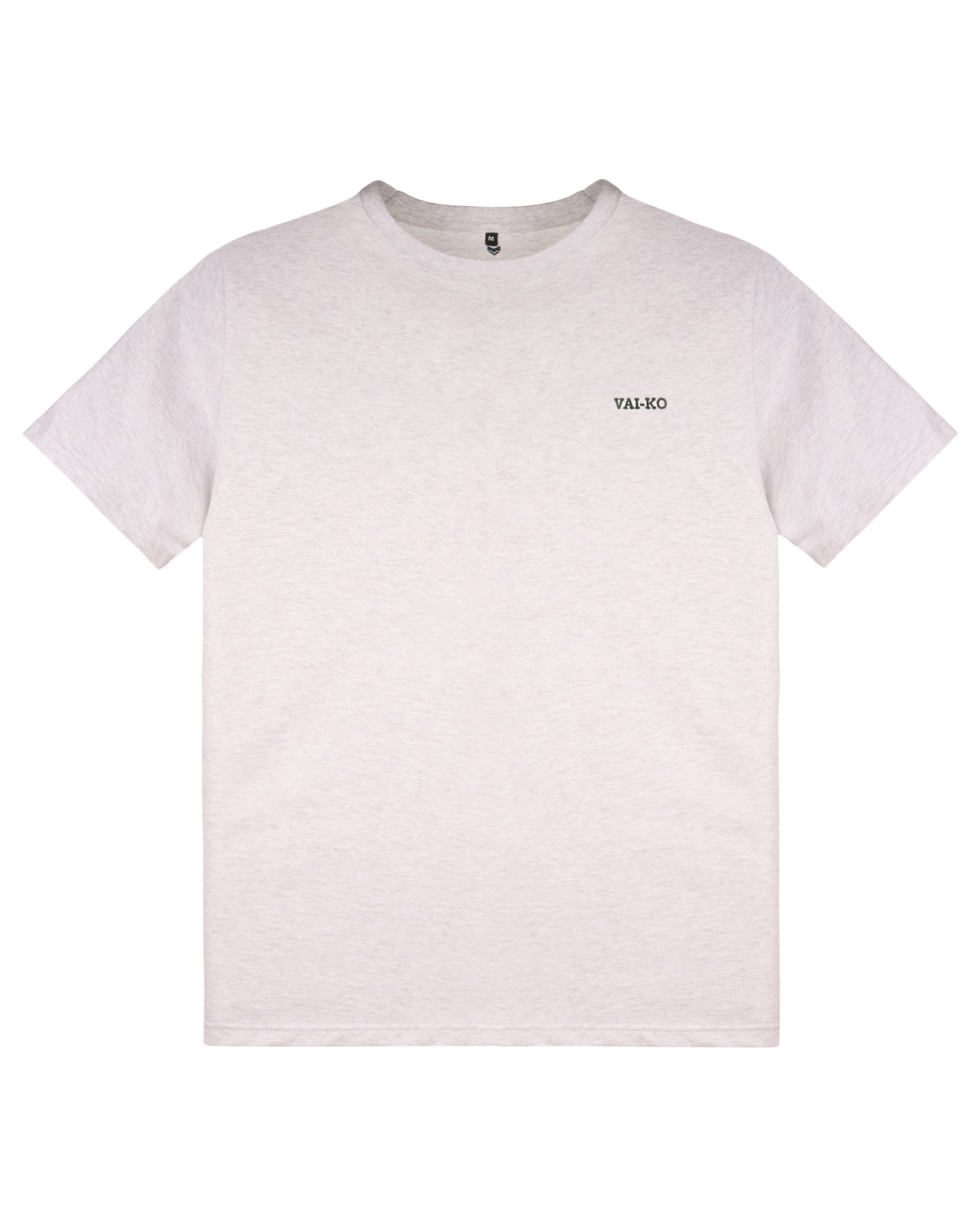 Plain light gray t-shirt with short sleeves and VAI-KO text on the left chest.