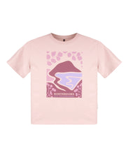 Light pink t-shirt with an abstract mountain and river design in purple tones, labeled NORTHBOUND..