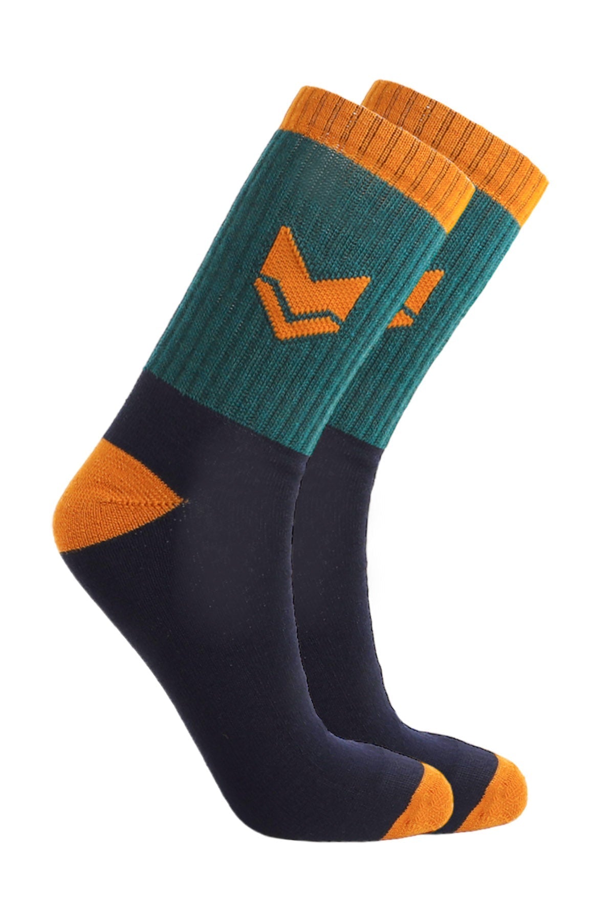 Merino Wool Color Block Crew Sock Deep Teal Mix - VAI - KOSocks